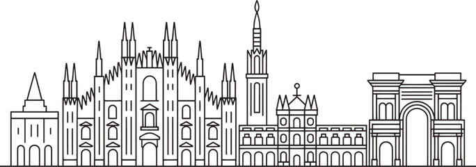 Fototapeta premium Milan Skyline Outline Vector Illustration Italy Cityscape Silhouette Design Template