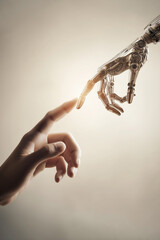 Human Hand Robotic Hand Connecting Artificial Intelligence Future Technology Digital Innovation Evolution