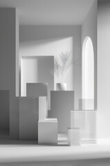 Clean Minimalist White Geometric Podium Display Abstract Studio Architectural Background Product Showcase