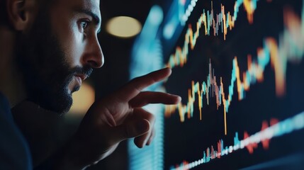 Businessman touching investment growth graph chart and analyzing stock market data trading, forex graph, and currency exchange. Business, world economy, finance, and investment