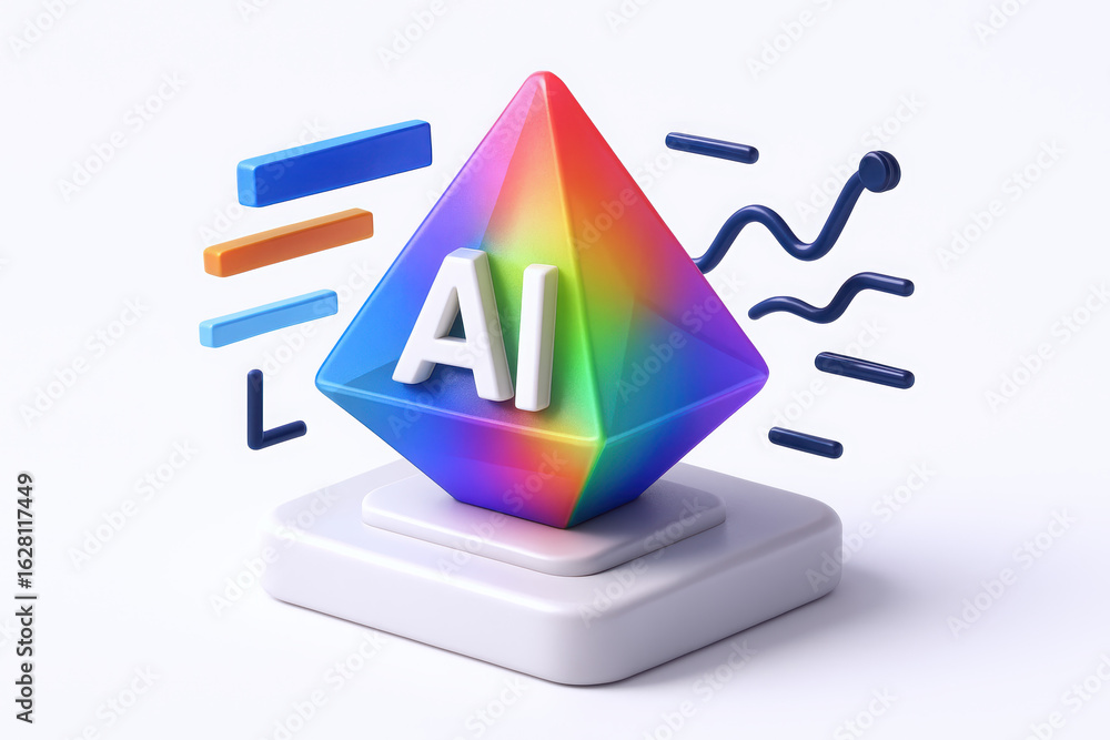 Poster a vibrant, abstract representation of ai, featuring a colorful diamond shape with the letters 'ai' p