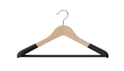 Light-colored wooden hanger with dark ends