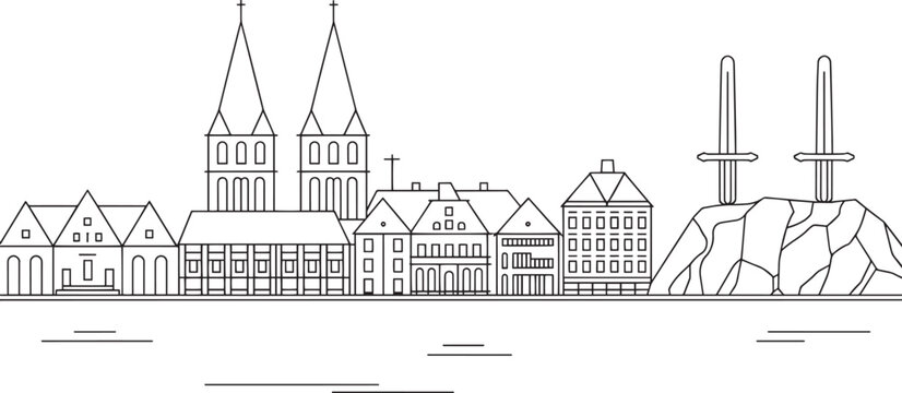 Soest Skyline Silhouette Vector Illustration with Famous Buildings and Landmarks Outline Style