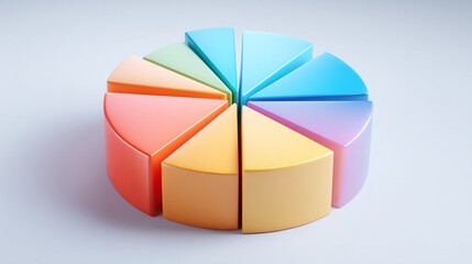 Fototapeta premium Grafico a torta 3D multicolore su sfondo bianco