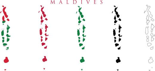 Maldives map - A set of Maldives map in original, silhouette and outline,
