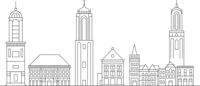 Utrecht Netherlands Skyline Linear Silhouette with Landmarks and Buildings Vector Illustration
