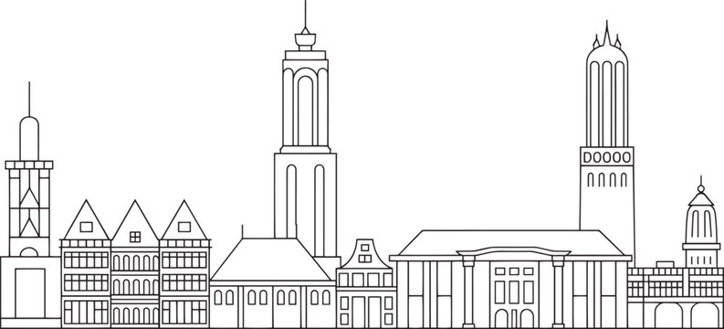 Utrecht Netherlands Skyline Linear Silhouette with Landmarks and Buildings Vector Illustration