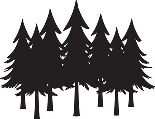 Obraz premium Dense Pine Tree Forest Silhouette VectorBlack and White Evergreen Woods IllustrationConifer Tree Cluster Forest Artwork