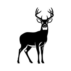 Obraz premium Black silhouette of a buck with antlers, standing, vector illustration, isolated on transparent background, png