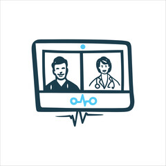 Telemedicine Video Call with Doctors and Heartbeat Telehealth Services A simplified video call screen with heartbeat line