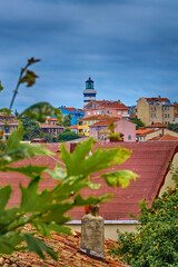Lighthouse and colorful streets in Sile
