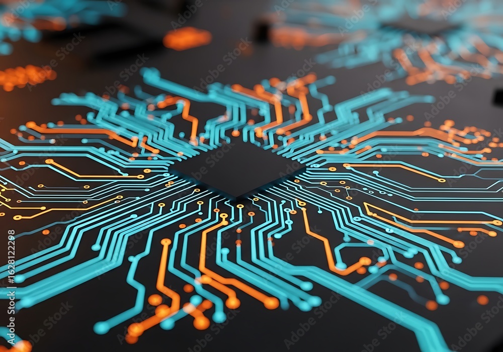 Aufkleber closeup of a computer processor with glowing circuit board