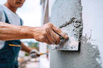 Worker applying plaster to a wall.