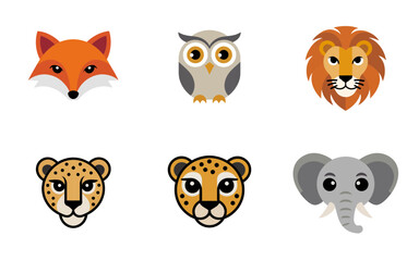 Fototapeta premium Fox owl lion cheetah elephant animal icons vector