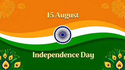 15 August Indian Happy Independence Day Celebration Poster Design Template, illustration of abstract tricolor banner with Indian flag for 15th August Happy Independence, generative ai