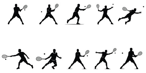 Tennis Player Silhouettes – Vector Icons of Racket Sport Movements