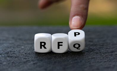 Dice form the acronym RFP (request for proposal) and RFQ (request for quotation)
