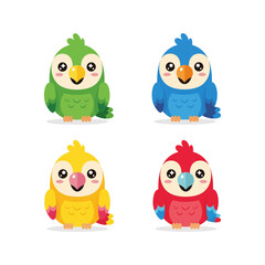 Cute Cartoon Parrot Set in Various Colors