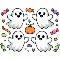 Obraz premium halloween ghost set with candy, pumpkin and candy corn