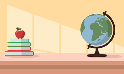 School and education concept represented by globe and books icon. Colorfull and flat illustration