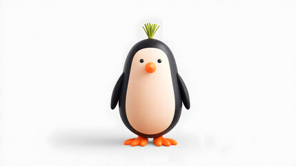 Obraz premium Penguin shaped figure made from vegetables and fruits, creative food art on white background
