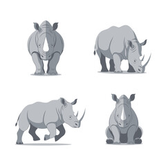 Cute Cartoon Rhinoceros Set Adorable Animals in Various Poses