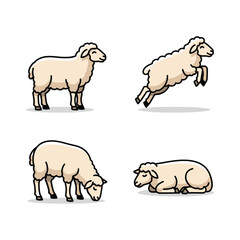 Sheep in Different Poses Standing Jumping Grazing and Lying Down