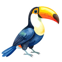 Fototapeta premium Vibrant watercolor painting of a toucan, showcasing its colorful beak and plumage.