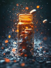 Overregulated healthcare policies, damaging and counterproductive, medicine bottle with harmful effects, false protection and liability risks, AIgenerated digital artwork