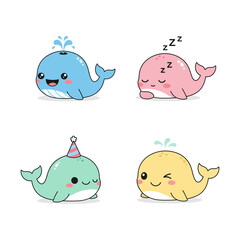 Whale Illustrations A Collection of Oceanic Creatures in Various Poses