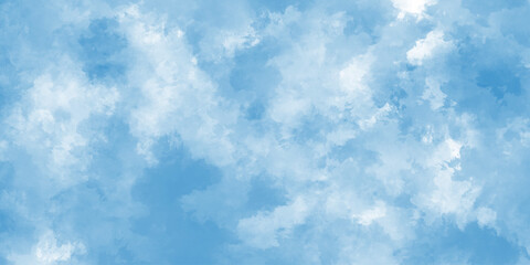 Abstract Blue watercolor sky with clouds. brush strokes on white paper background. watercolor splash template. sky nature landscape background. blue watercolor splash stroke of cloudy sky.