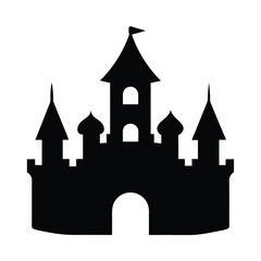 Obraz premium Full black color silhouette of a toy castle for baby on white background Vector illustration