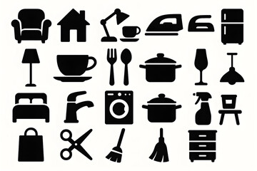 set of household items silhouette