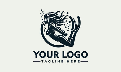 A stylized logo featuring a mermaid swimming underwater, surrounded by bubbles.