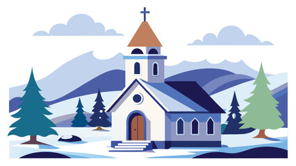 Snow Covered Church Bell Tower Vector. © Wesly