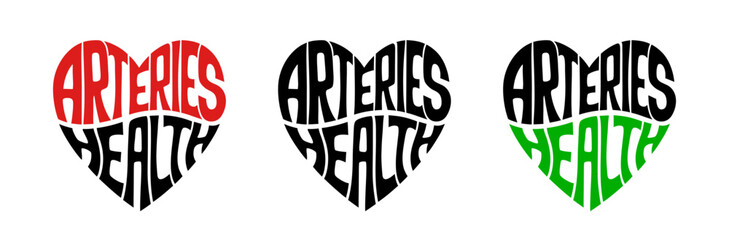 Heart-shaped sticker featuring "ARTERIES HEALTH" in colorful and black design for wellness and healthcare concept
