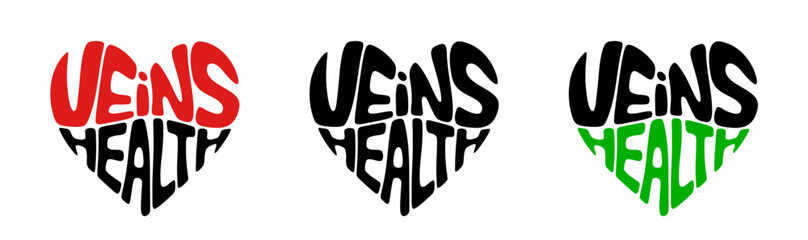 Heart-shaped sticker featuring "VEINS HEALTH" in colorful and black design for healthcare and awareness concept
