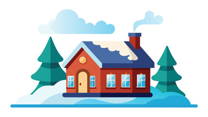 Snow Covered House With Chimney Smoke Illustration.