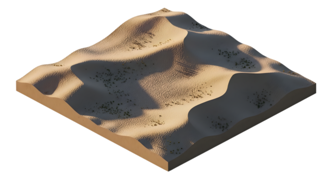 Isometric Sand Dune Landscape in Shades of Beige and Brown Against Transparent Background