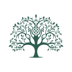 Obraz premium Tree logo with an ethnic element in the middle. Vector logo