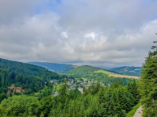 Fototapeta premium spring landscape with green hills and clouds
