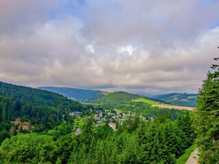 summer landscape with green hills and clouds