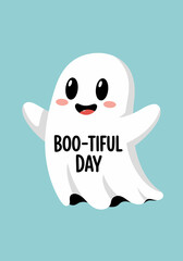 Obraz premium Cute cartoon ghost with rosy cheeks and smiling mouth celebrating a boo tiful day