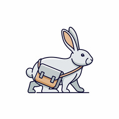Cute rabbit carrying a small satchel bag on its side walking forward