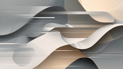 Abstract wavy shapes in neutral tones with dynamic lines and layered design elements