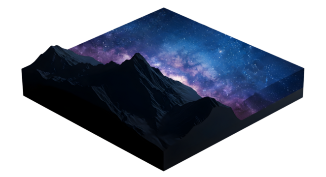 Jagged Mountain Silhouette Under Starry Sky Isometric Pixelated Dark Landscape