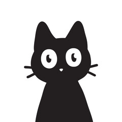Front View of Cute Cartoon Black Cat with Big Eyes