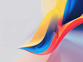 Abstract colorful wave design with gradient hues of yellow, blue, and red on a light gray background