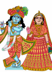 hand drawn digital art of lord radhakrishna