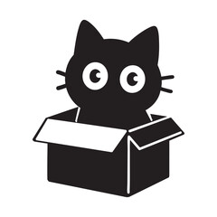Black Cat in a Box Silhouette Vector Illustration